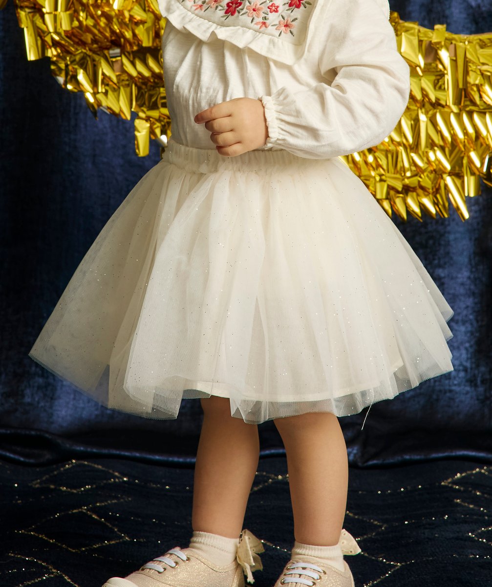 Baby girl white tulle skirt with sequined details