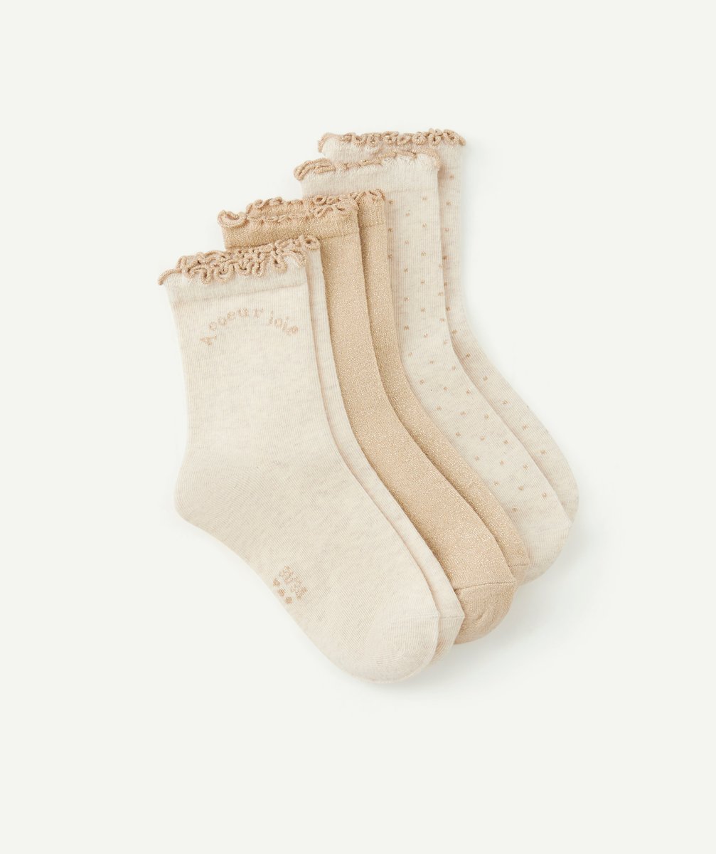 Set of 3 pairs of beige socks with gold glitter details