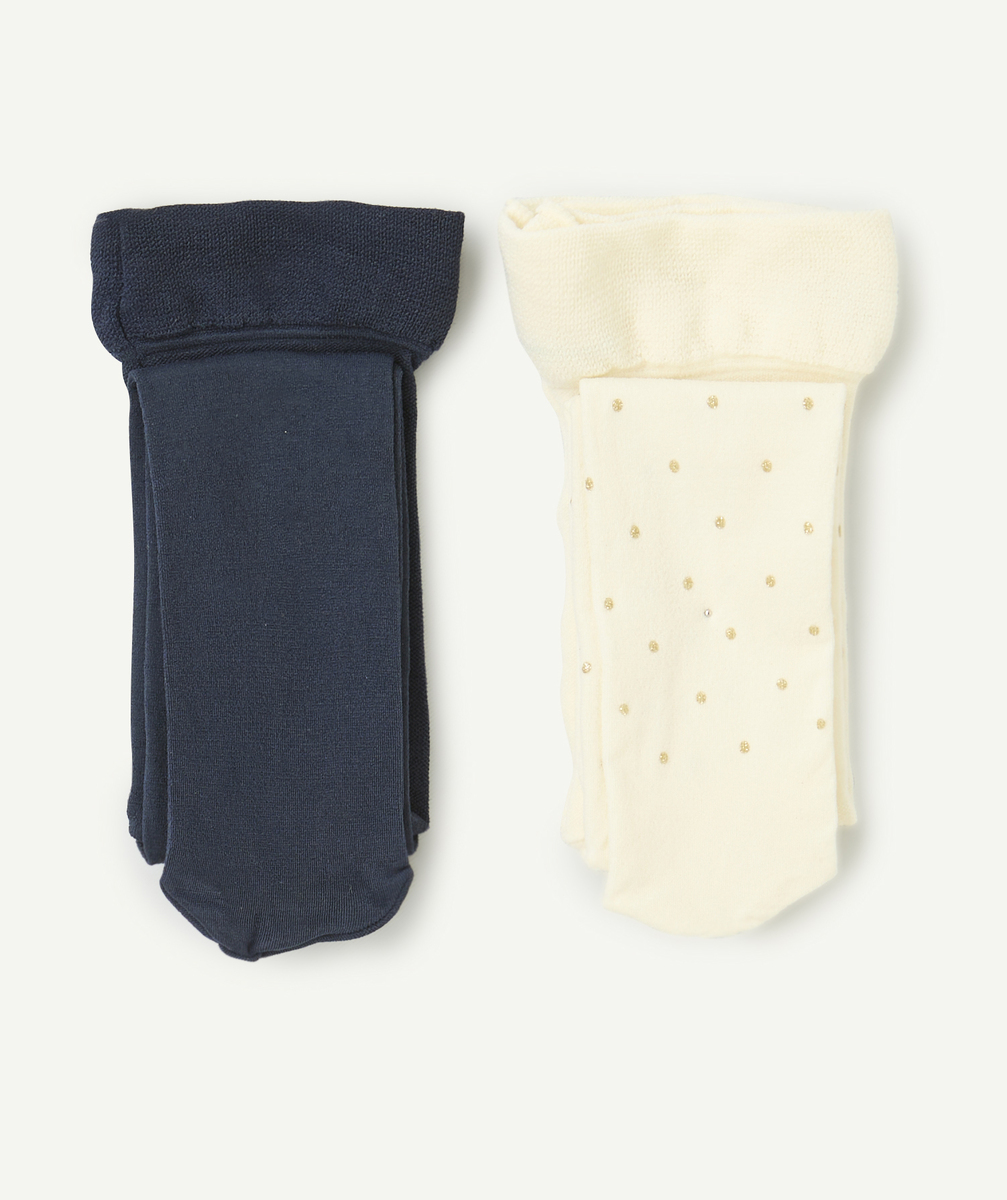 Set of 2 pair of baby girl blue and white polka dot tights