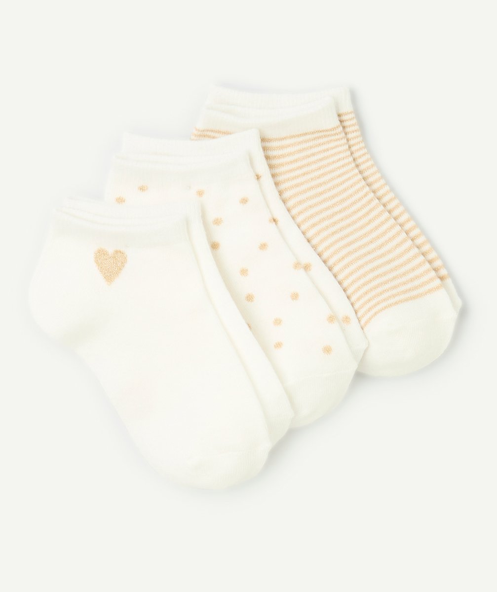 Set of 3 white and gold-colored girl's socks