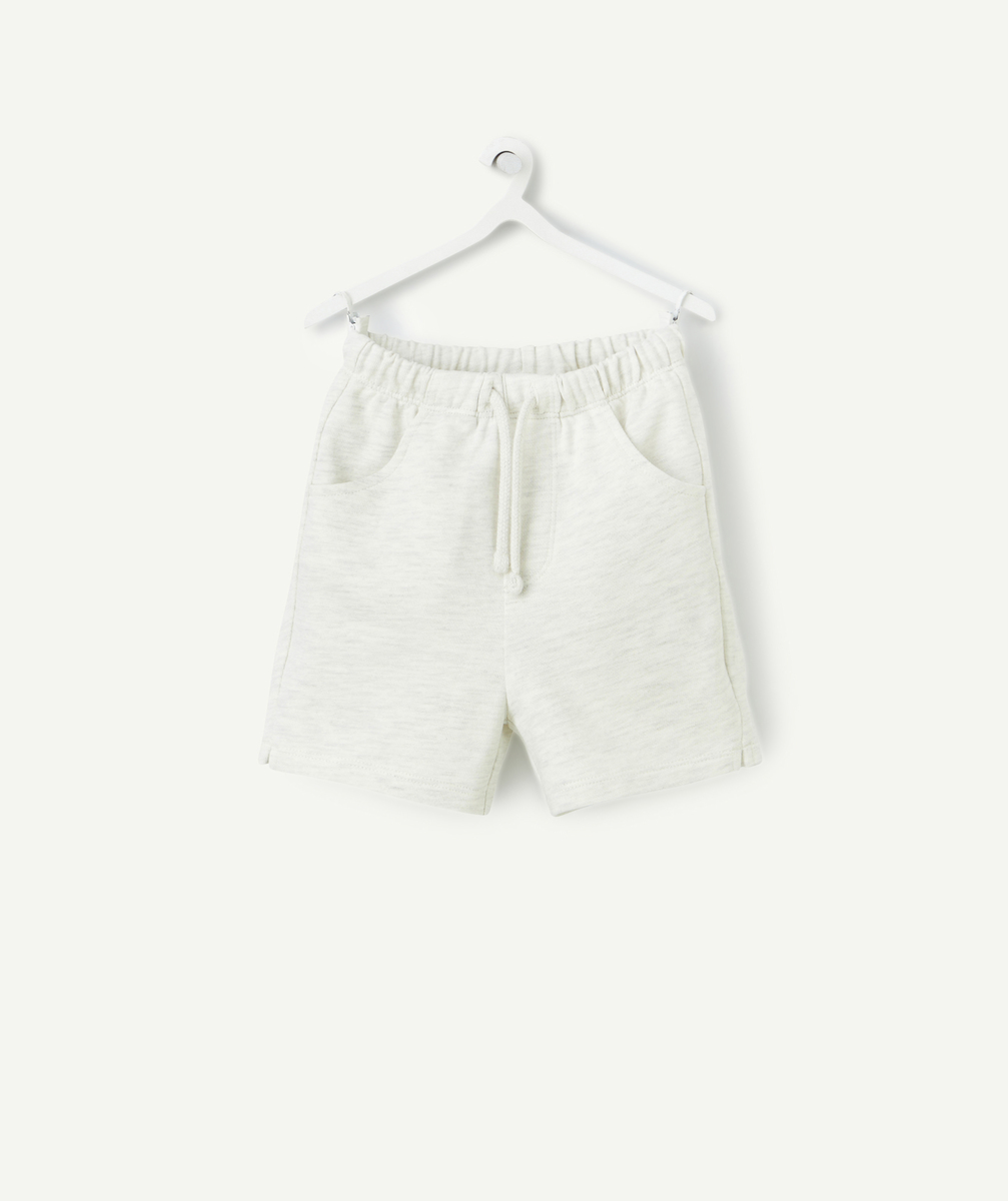 Baby boy bermuda shorts in ecru mottled organic cotton
