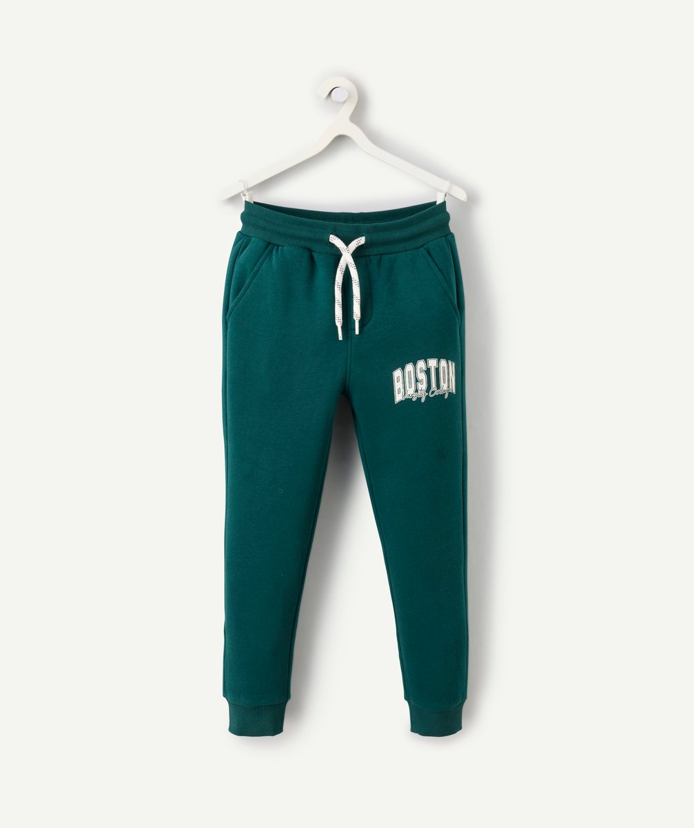 Forest green campus-themed boy's jogging pants