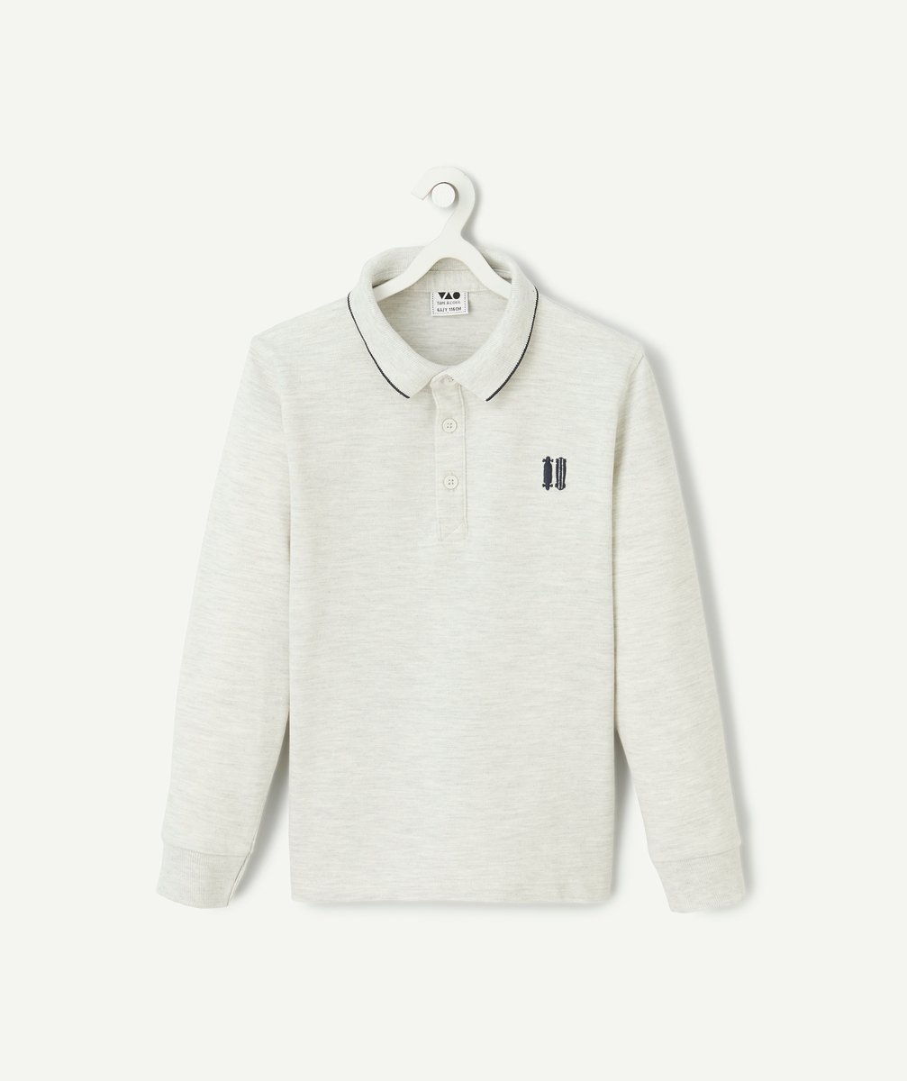 Boy's long-sleeved polo shirt grey with skateboards