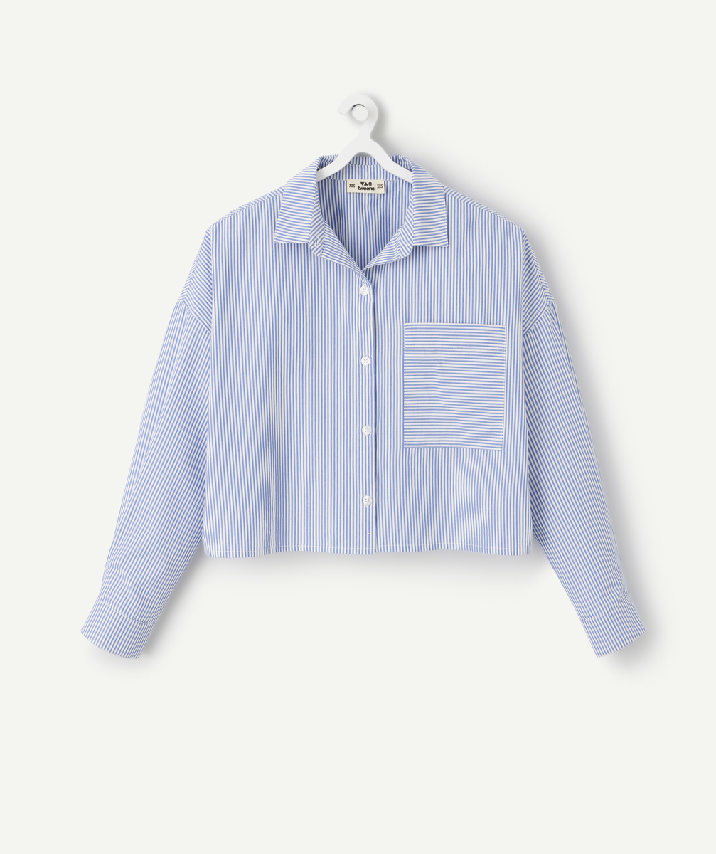 Short blue and white striped girl's shirt