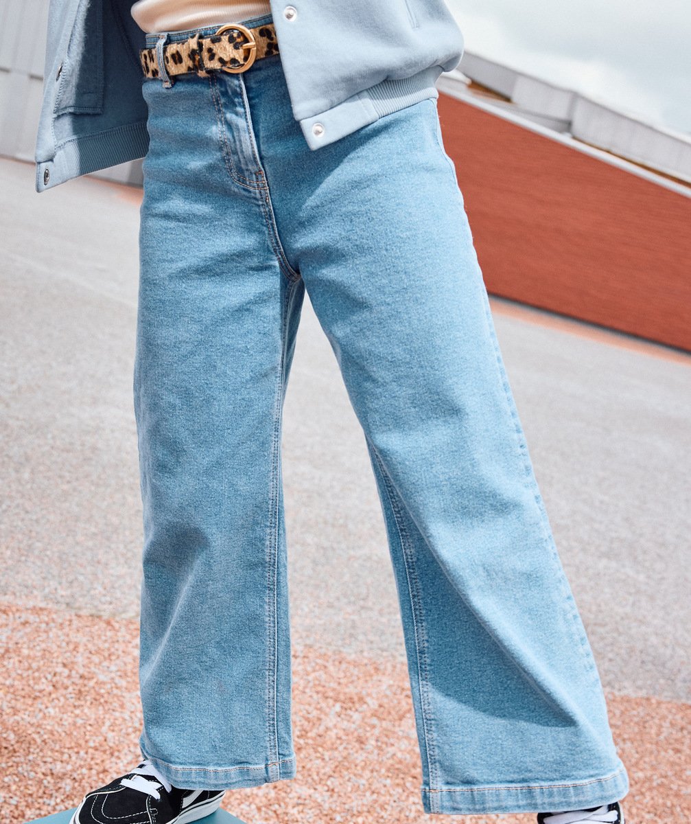 Pantalon large fille en denim bleu low impact