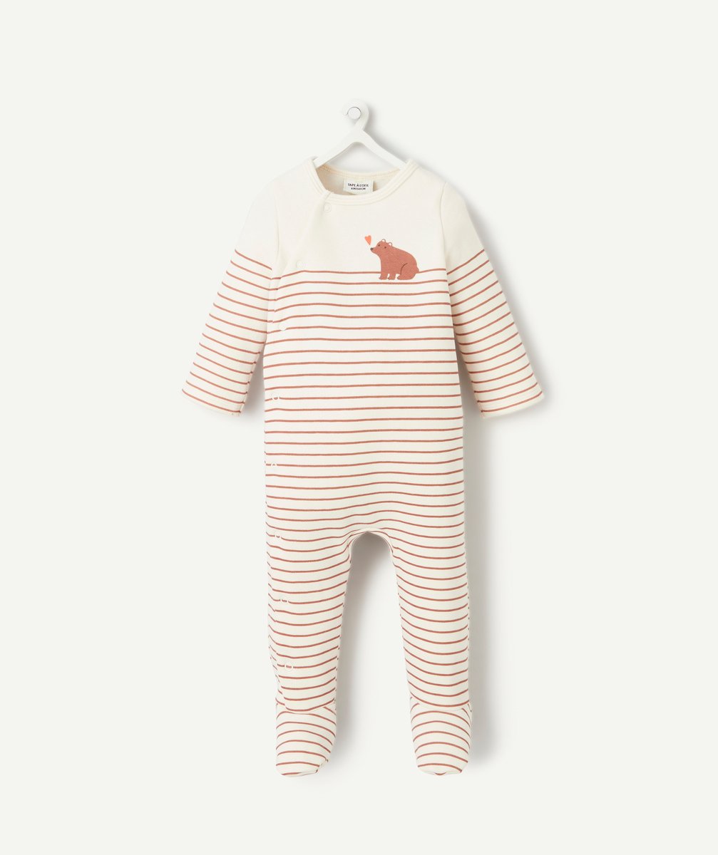 Well baby back in ecru brown striped recycled fibres with little bear motif