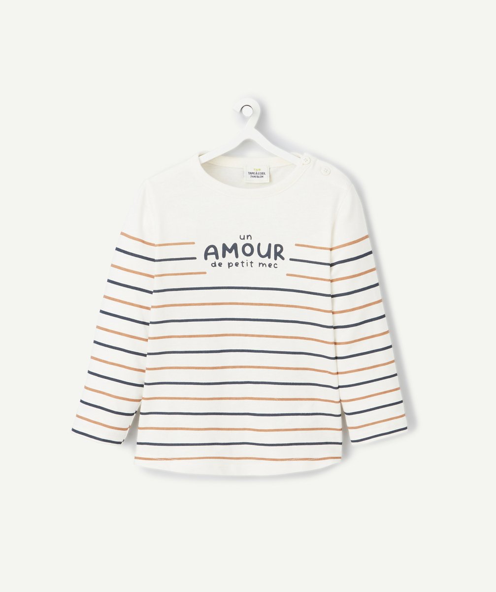Long-sleeved t-shirt baby boy ecru stripes