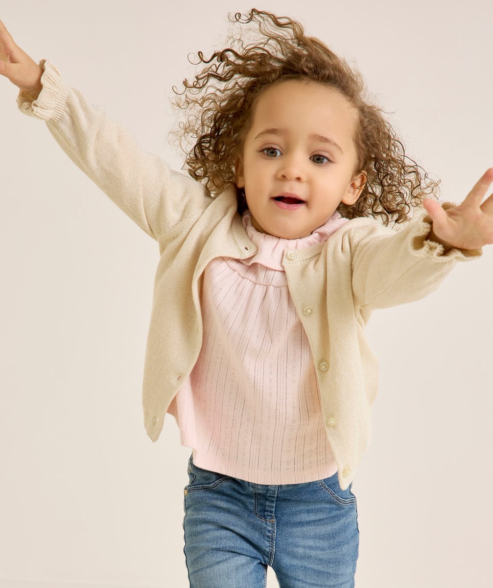 Baby girl cardigan in gold organic cotton with sequins