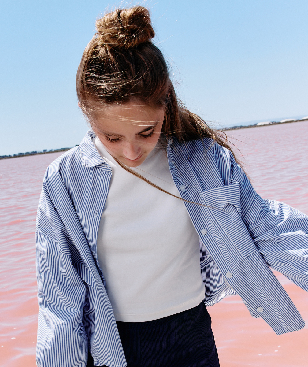 Long-sleeved t-shirt for girls in white organic cotton