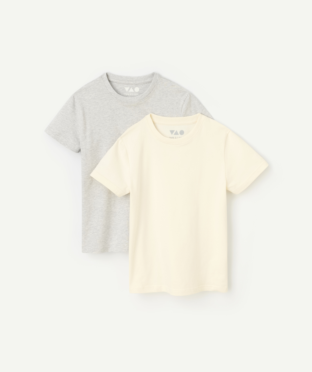 Set of 2 boys' organic cotton undershirts, grey and ecru
