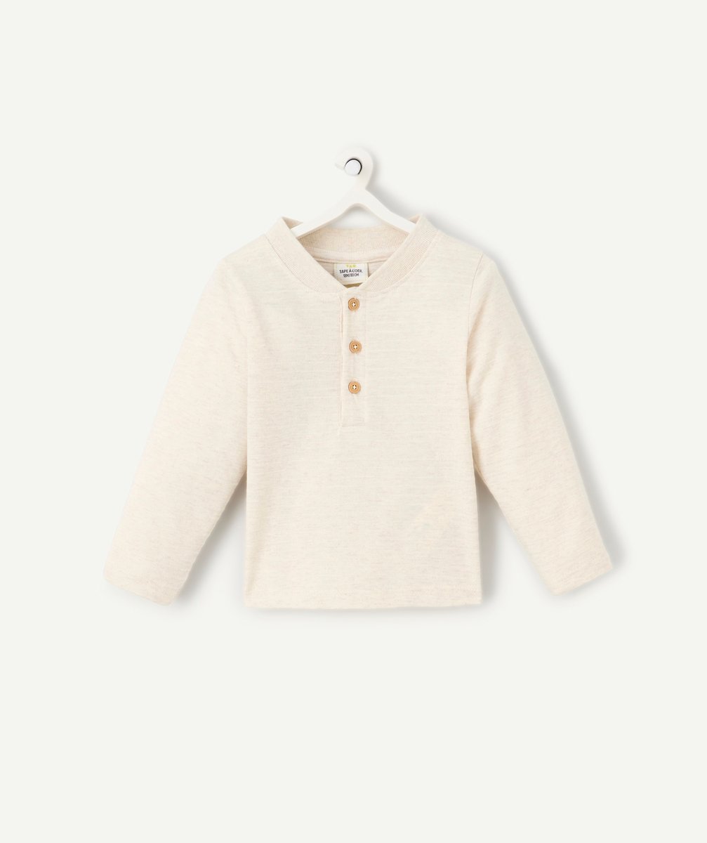 Long-sleeved baby boy t-shirt in ecru organic cotton