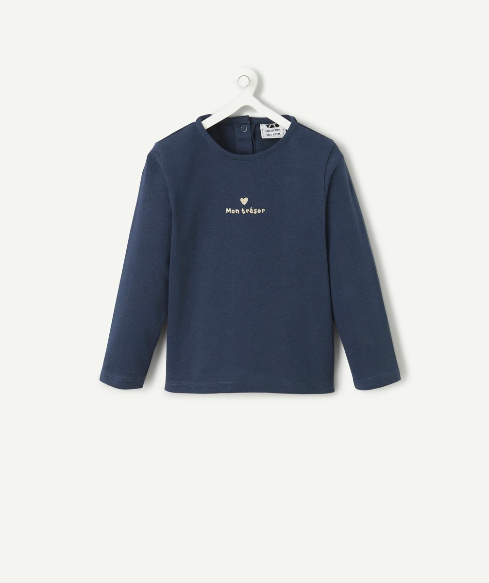 Long-sleeved t-shirt baby girl navy blue with message