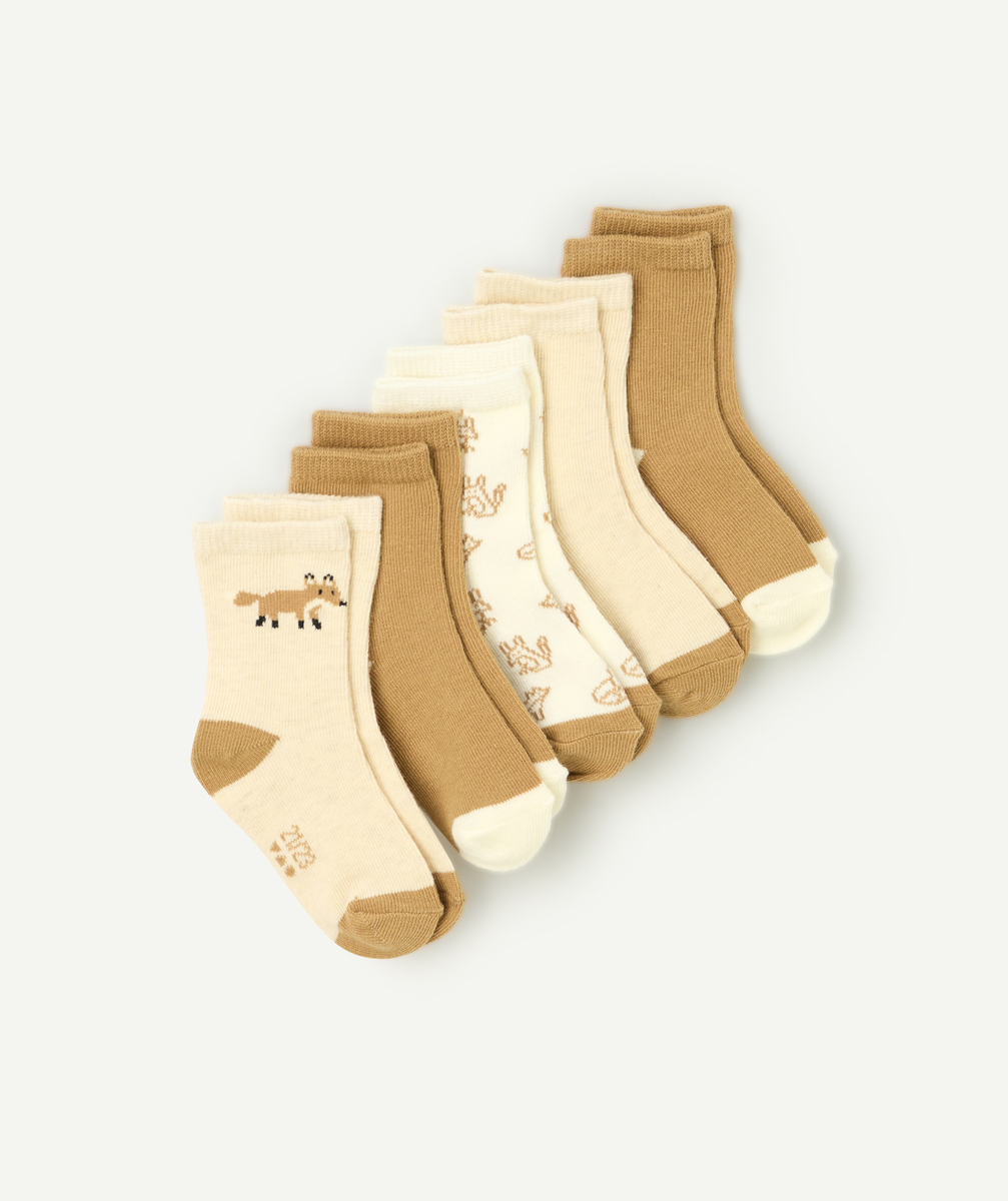 Pack of 5 pairs of beige and brown baby boy socks