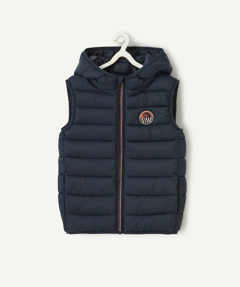 Boy's dark blue hooded short-sleeve down jacket