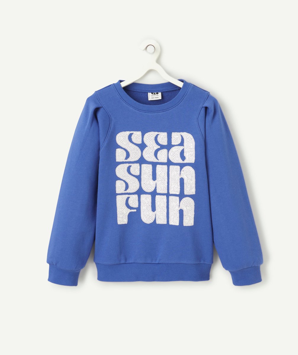 Blue sweatshirt with fun white print for girls