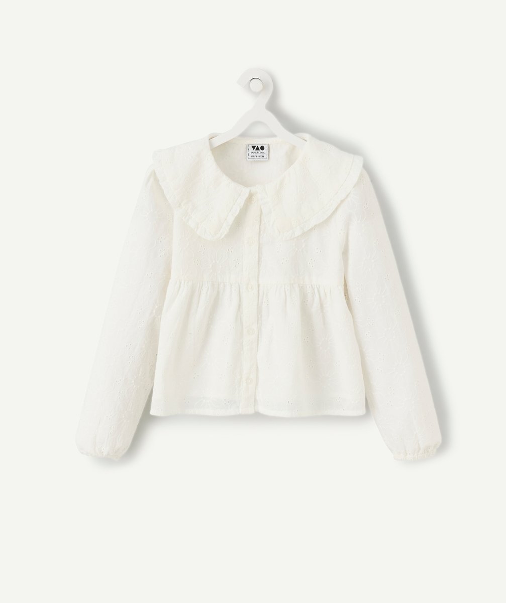 Girl's white cotton shirt, long sleeves