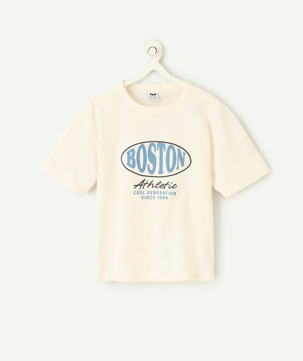 White short-sleeved t-shirt with "boston" design for boys