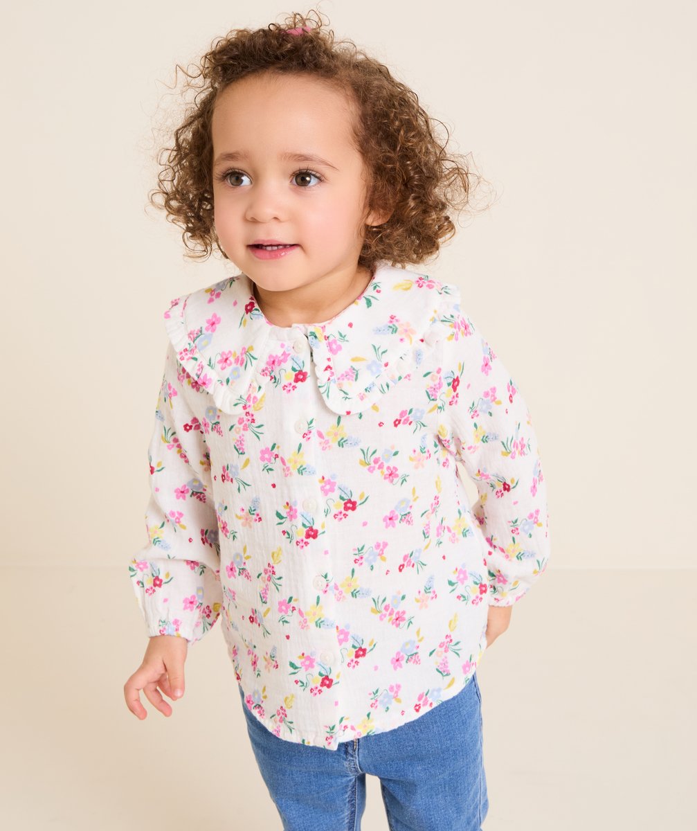 Long-sleeved floral print baby girl shirt