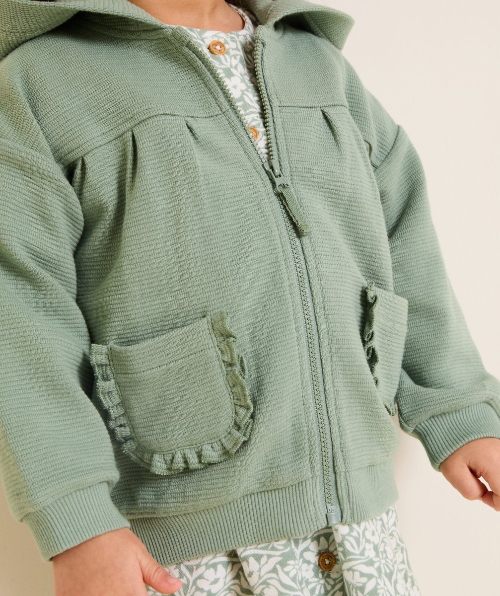 Green baby girl cardigan with hood