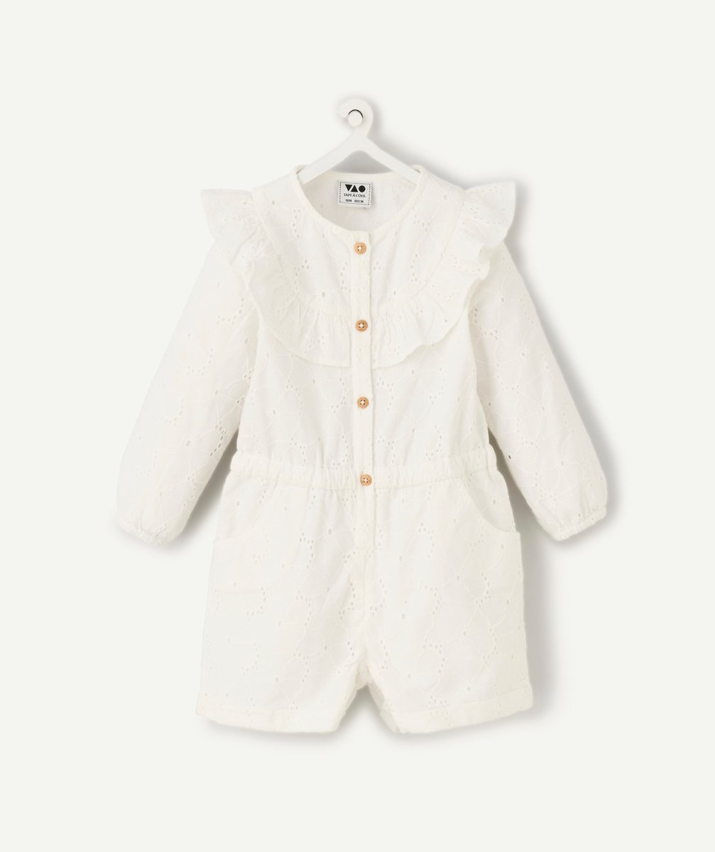 Baby girl jumpsuit with ruffled shoulders