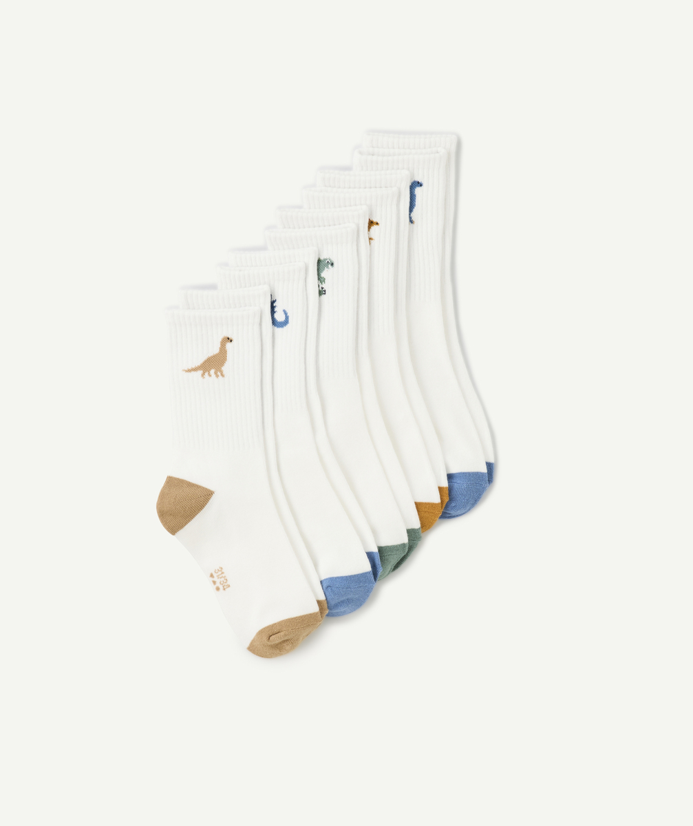 Pack of 5 white dinosaur socks for boys