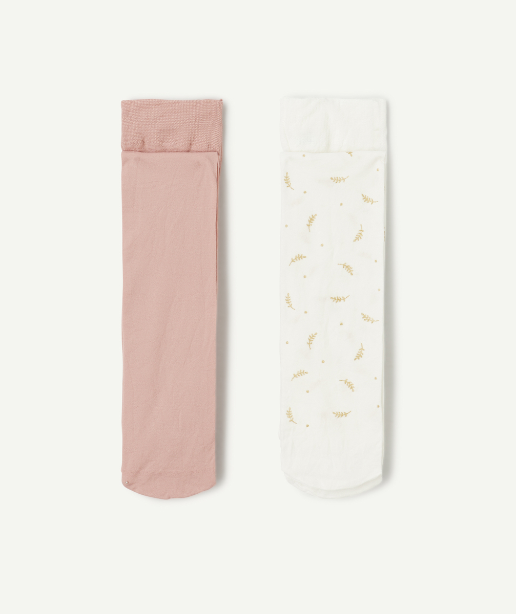Set of 2 girls' patterned and plain tights