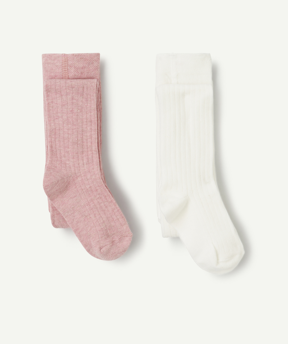Set of 2 pink and white tights for girls