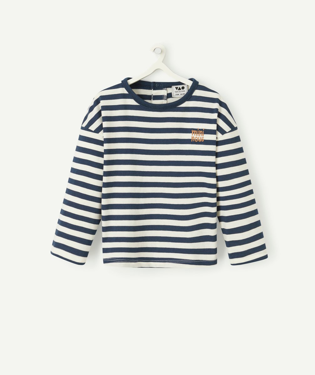 Long-sleeved black and white striped t-shirt for baby boys