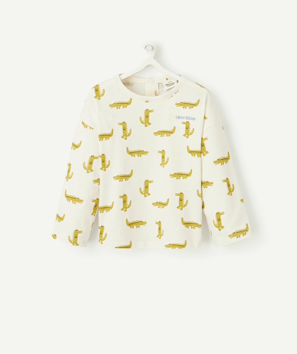 White long-sleeved baby boy t-shirt with crocodile print