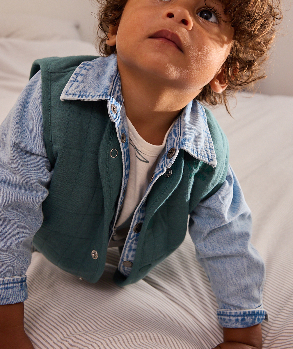 Baby boy blue quilted sleeveless cardigan