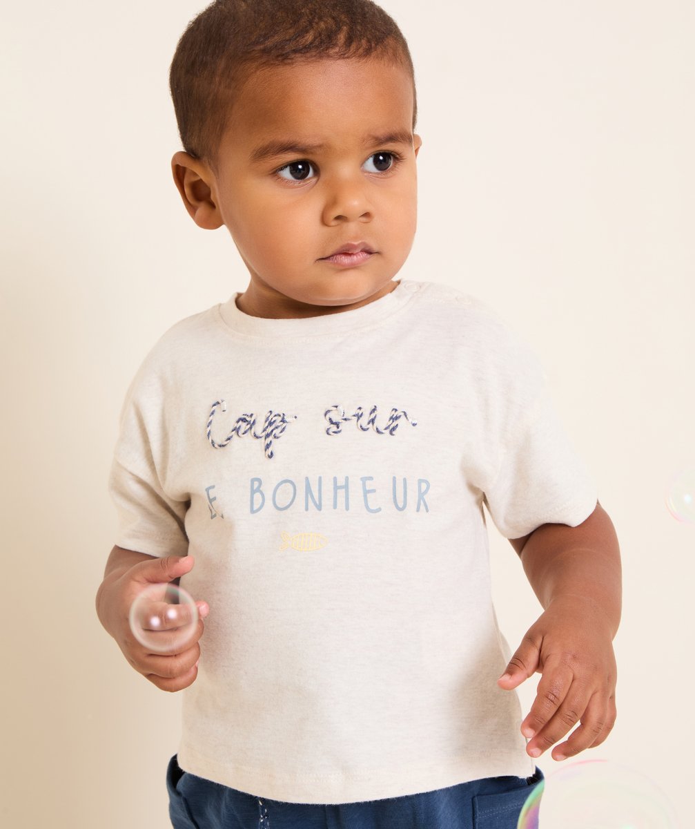 Ecru t-shirt with writing for baby boy