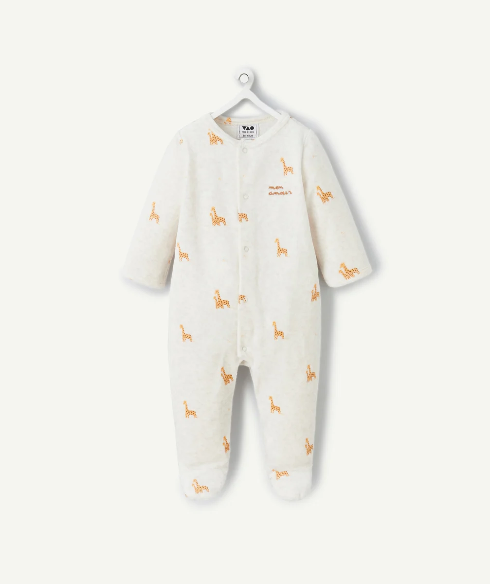 Off-white velvet pyjamas with giraffe print