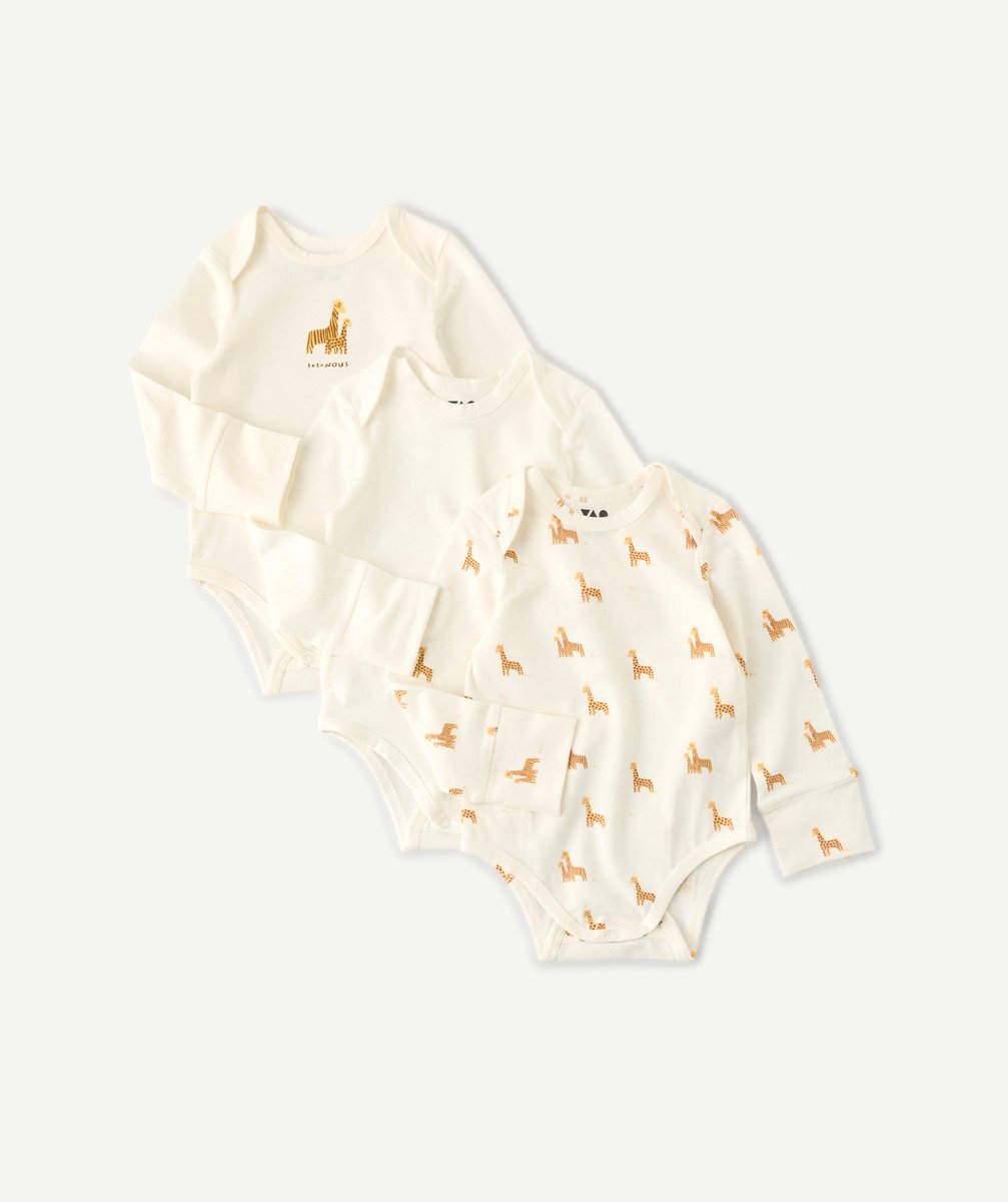 Set of 3 long-sleeved boy's bodysuits with giraffe motif