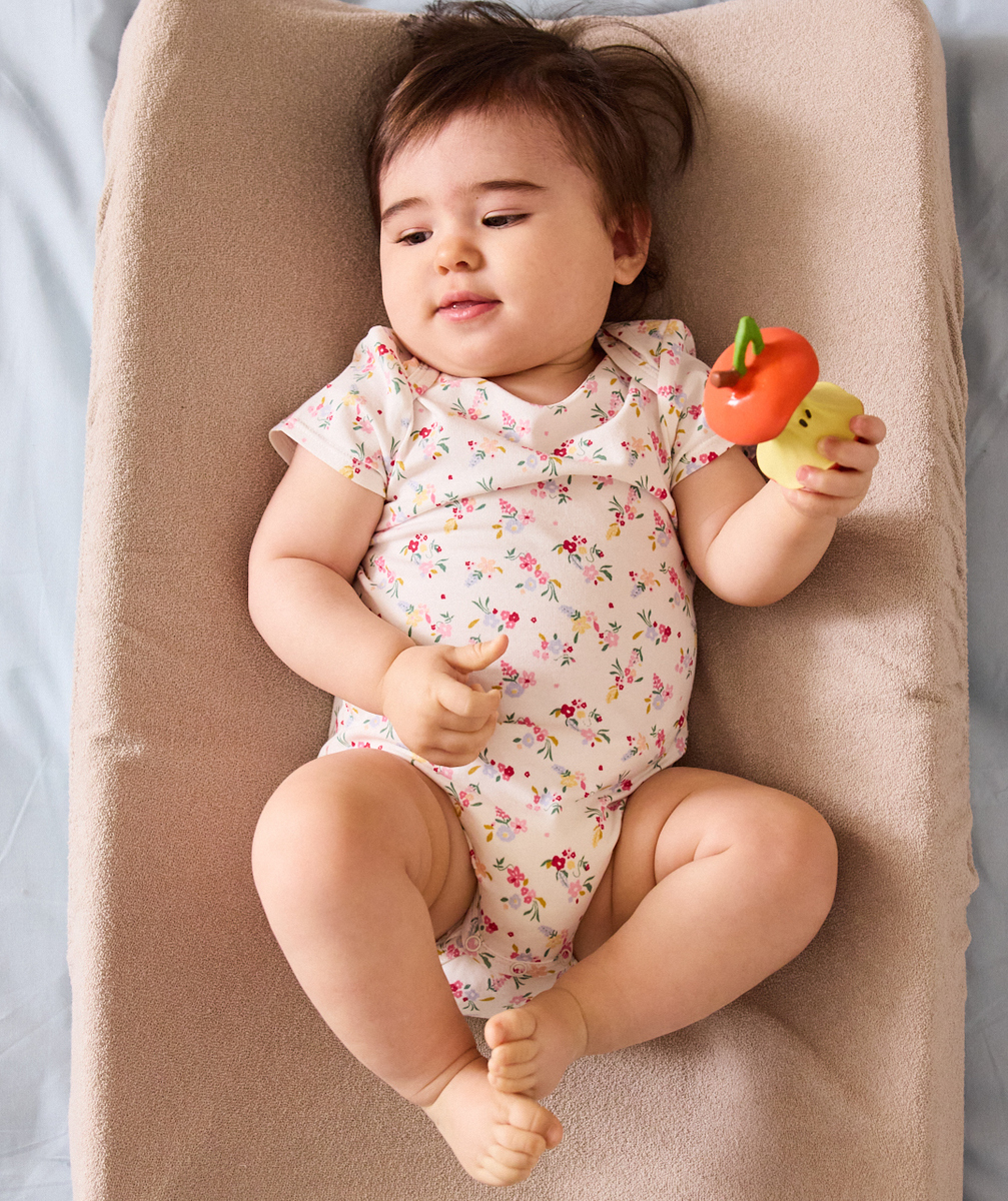 Set of 5 short-sleeved organic cotton bodysuits for girls