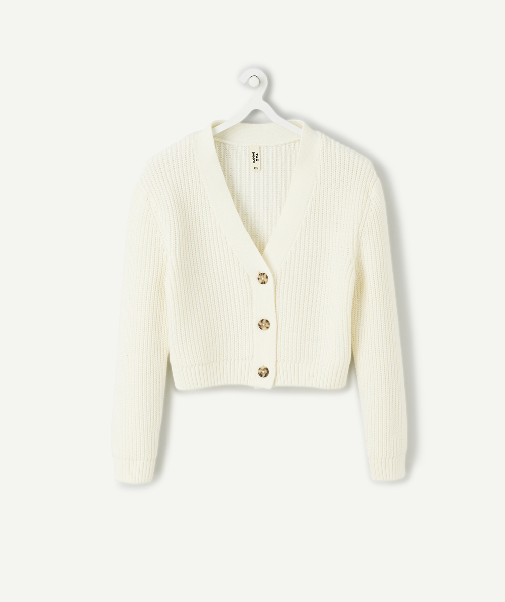 Girl's ecru knitted cardigan
