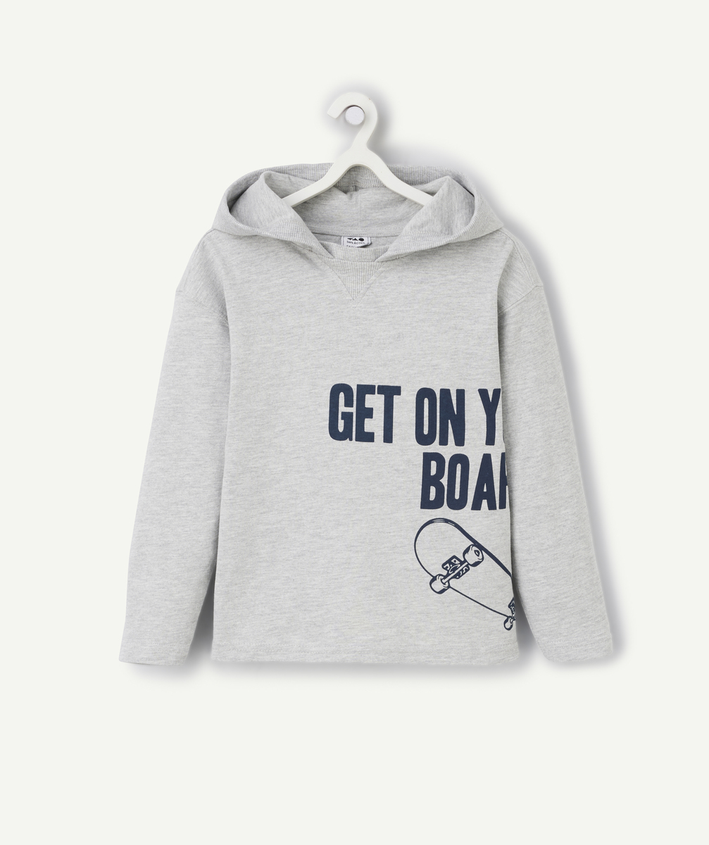 Grey long-sleeved hooded t-shirt for boys
