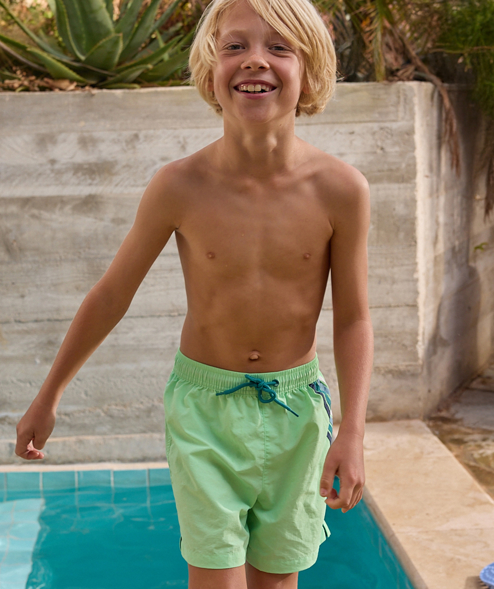 Green boy's board shorts in trendy nylon