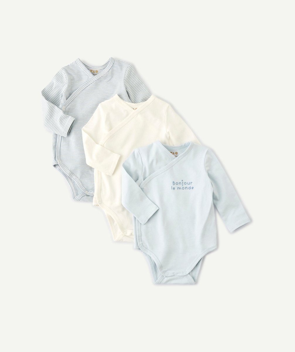 Set of 3 boys' long-sleeved bodysuits, assorted