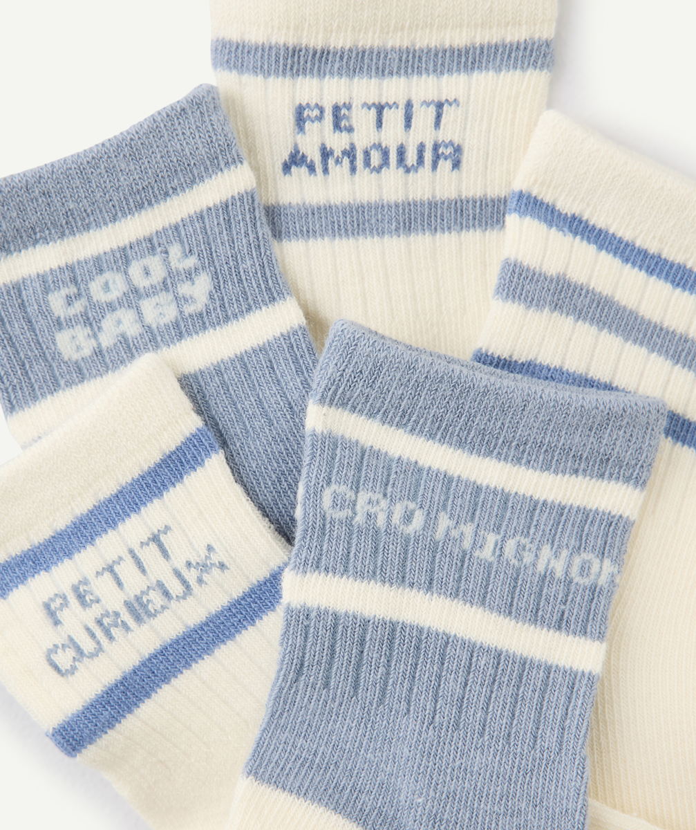 Pack of 5 blue and white baby socks