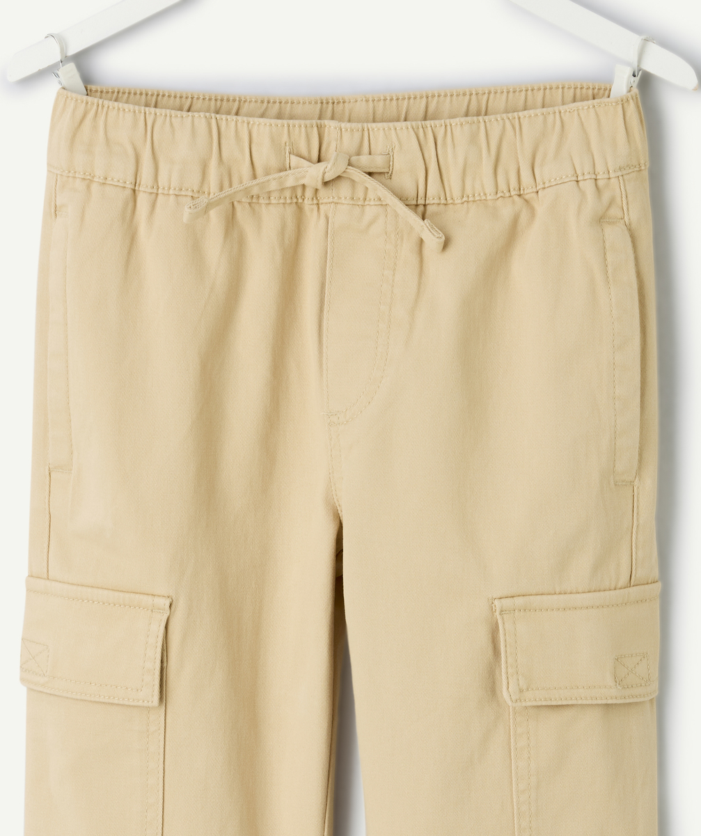 Straight-leg beige pants for boys, elastic waistband