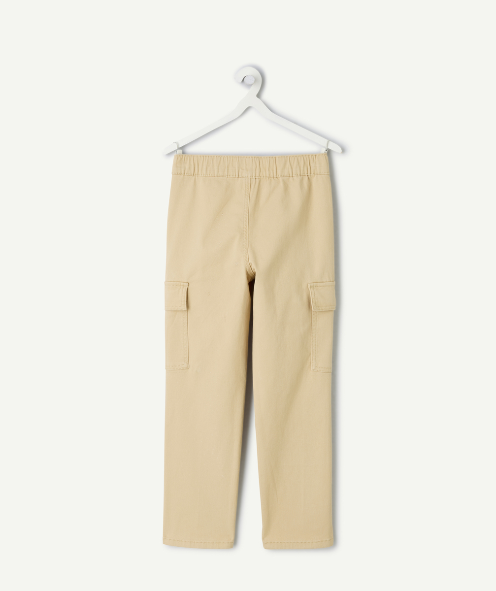 Straight-leg beige pants for boys, elastic waistband