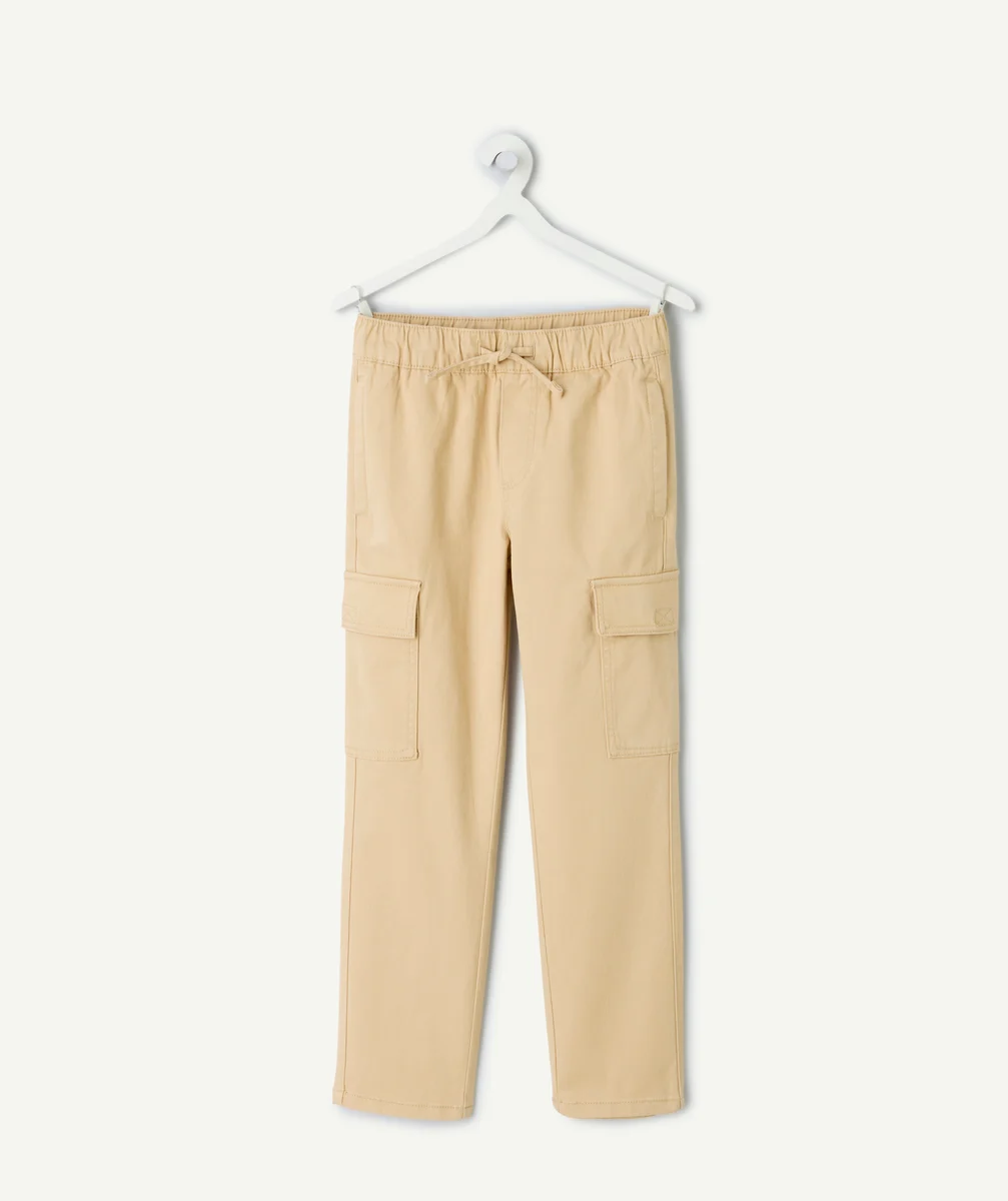 Straight-leg beige pants for boys, elastic waistband