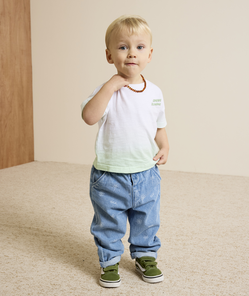 Elastic blue printed children's jeans