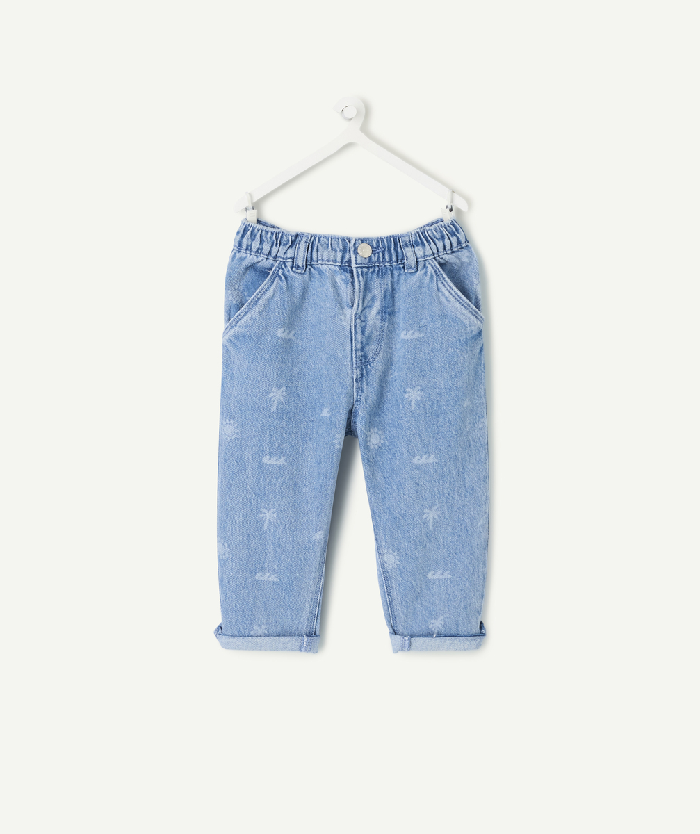 Elastic blue printed children's jeans