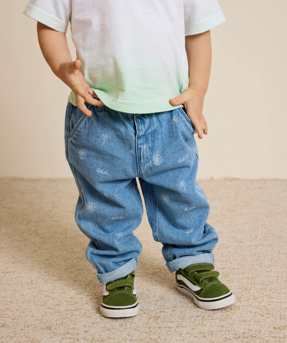Elastic blue printed children's jeans