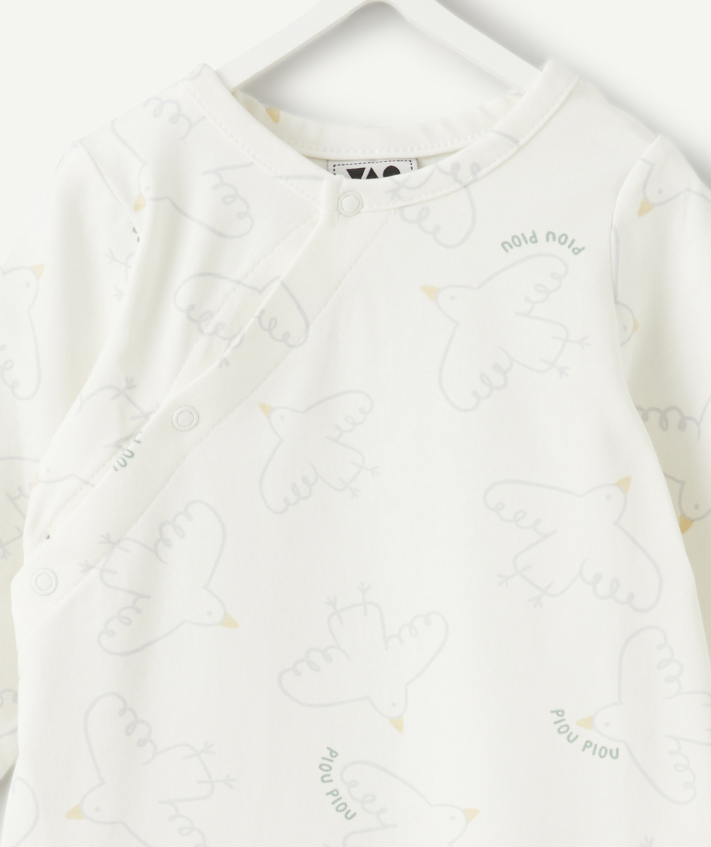 Mixed baby pyjamas with ecru bird print