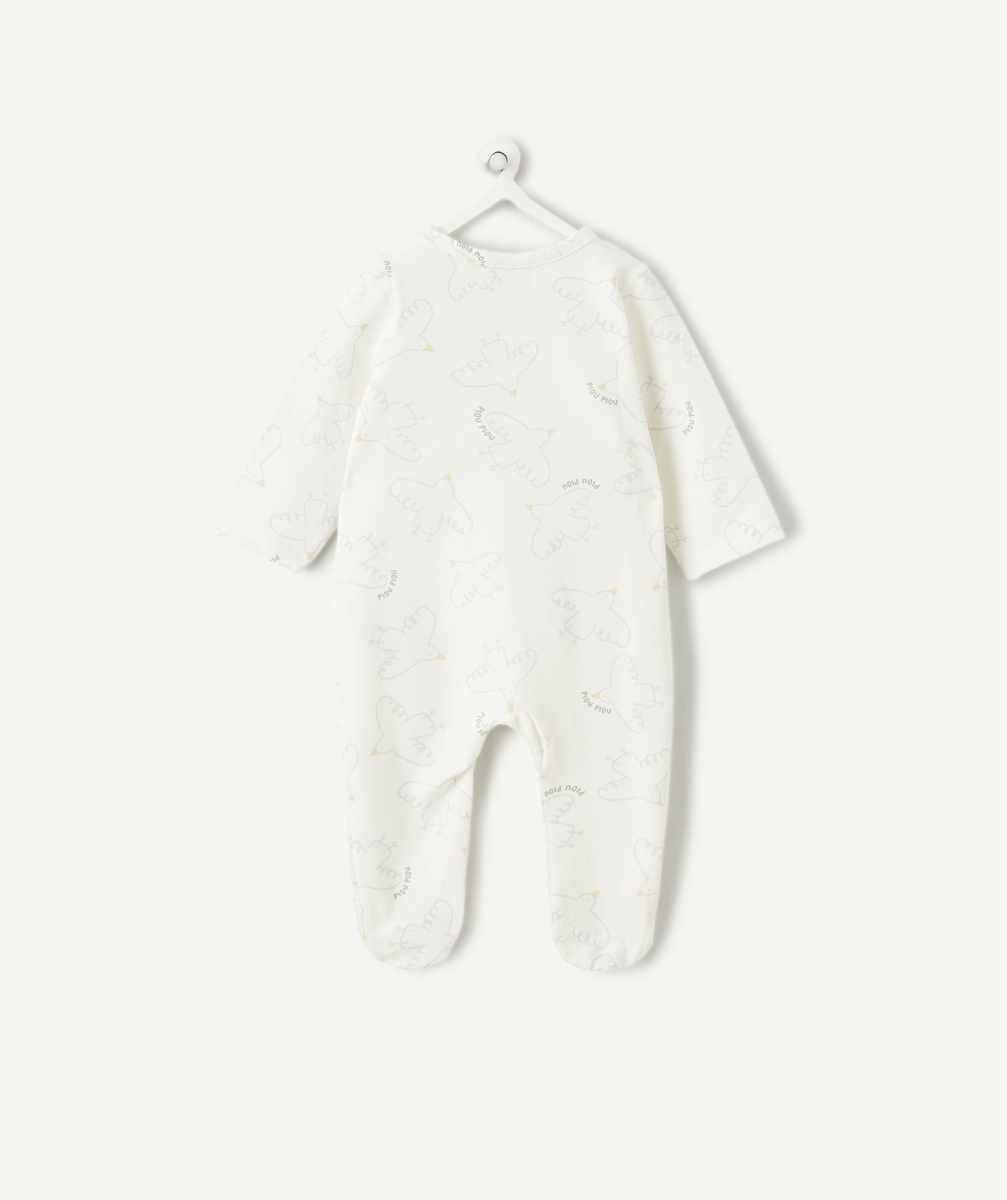 Mixed baby pyjamas with ecru bird print