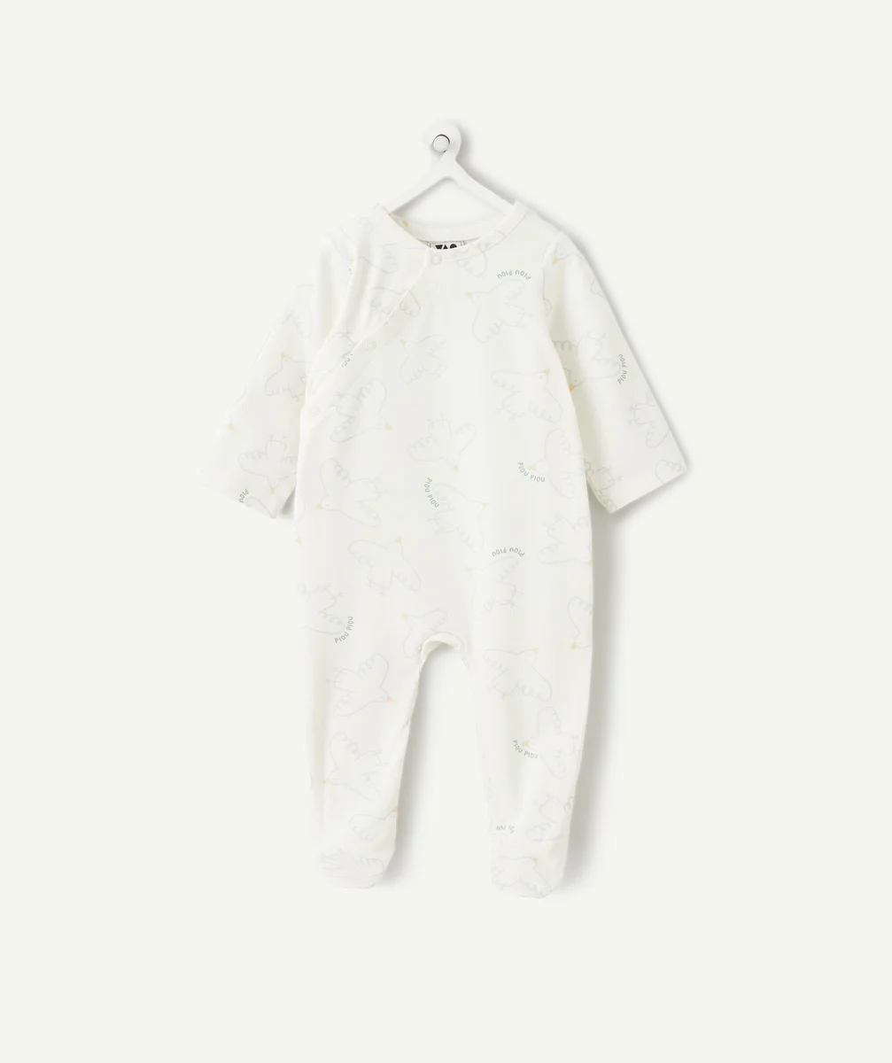 Mixed baby pyjamas with ecru bird print
