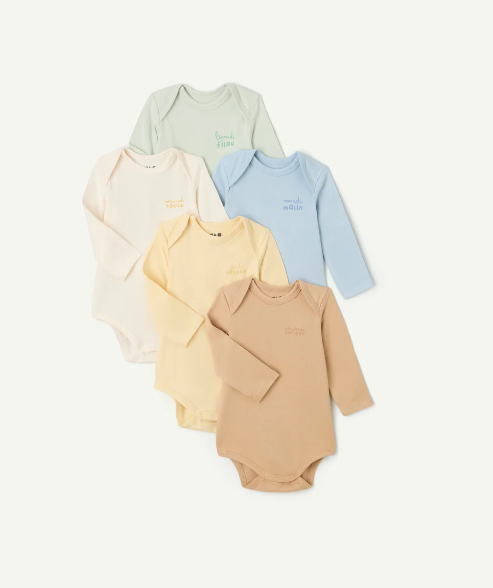 Set of 5 printed baby boy bodysuits