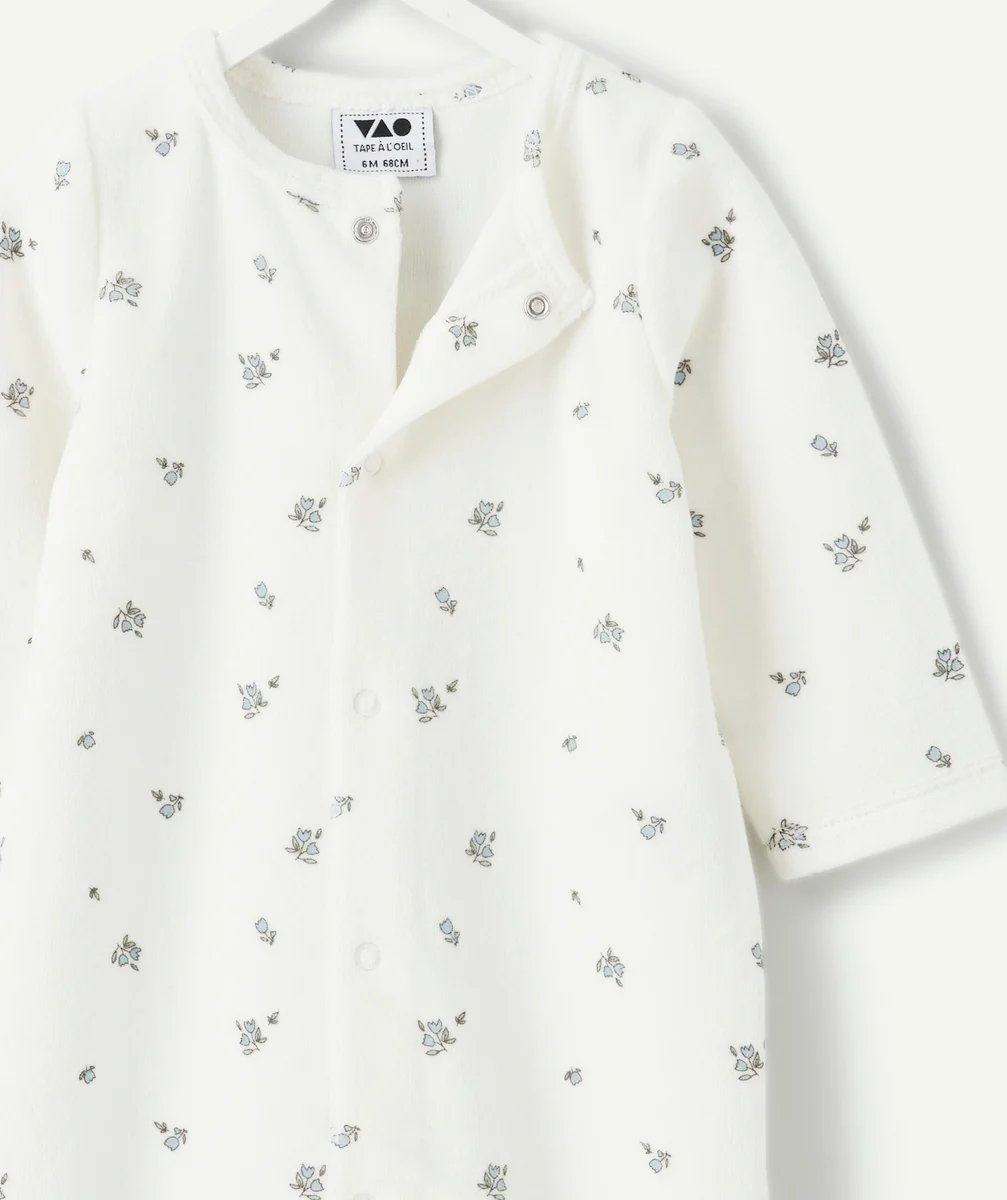 White printed cotton baby girl pyjamas